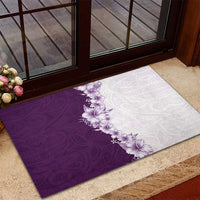 Hawaii Hibiscus Flowers Rubber Doormat Purple Polynesian Pattern