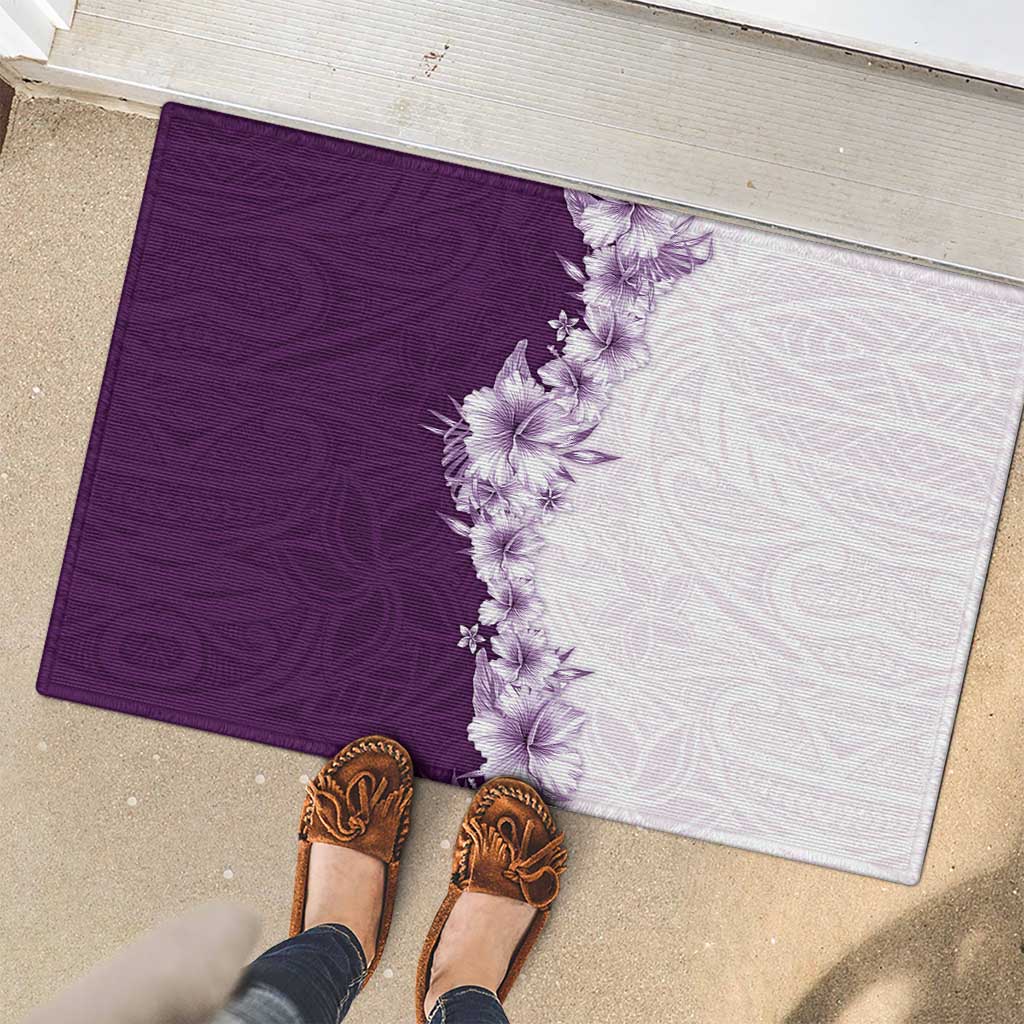 Hawaii Hibiscus Flowers Rubber Doormat Purple Polynesian Pattern