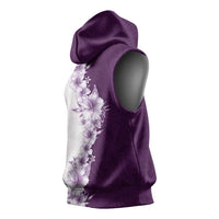 Hawaii Hibiscus Flowers Sleeveless Hoodie Purple Polynesian Pattern