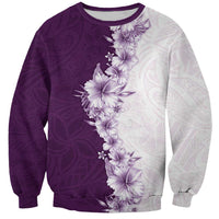 Hawaii Hibiscus Flowers Sweatshirt Purple Polynesian Pattern