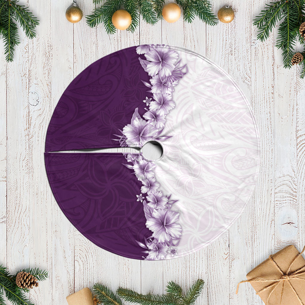 Hawaii Hibiscus Flowers Tree Skirt Purple Polynesian Pattern