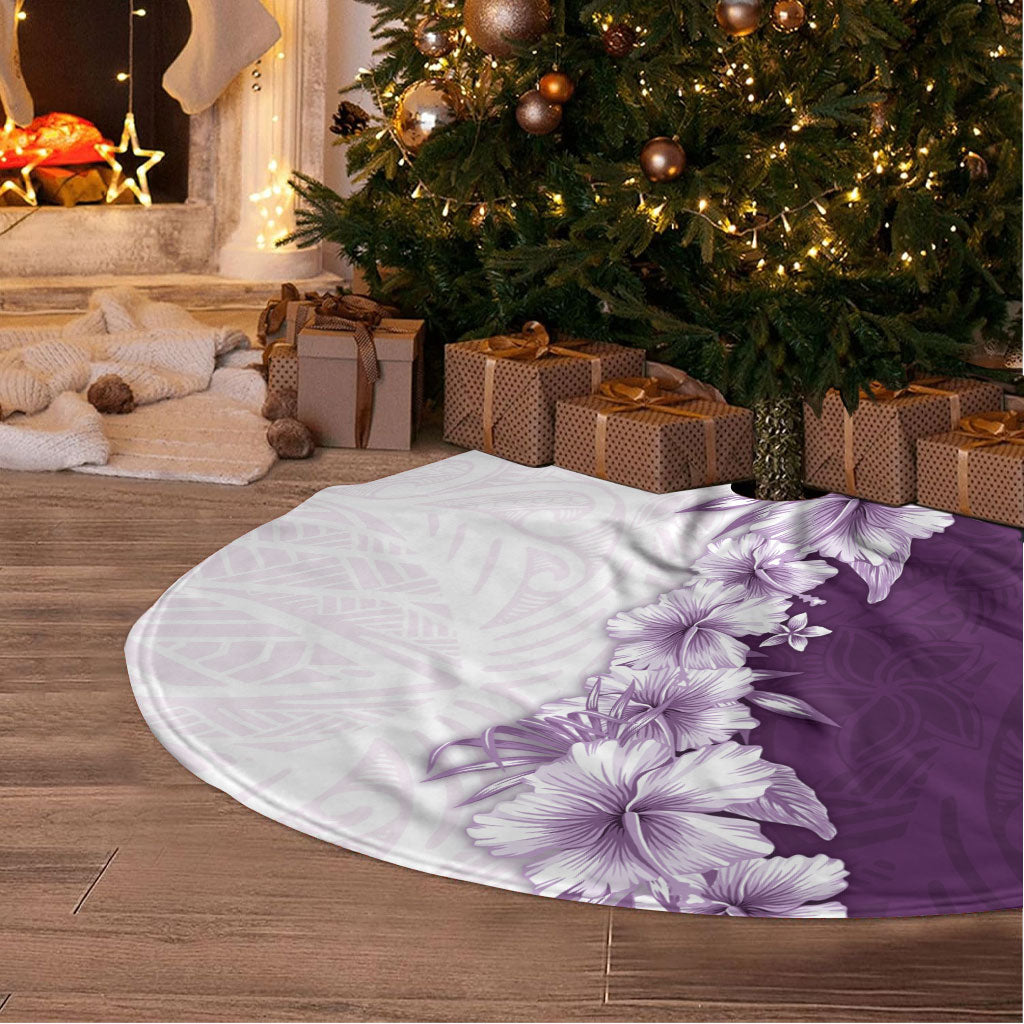 Hawaii Hibiscus Flowers Tree Skirt Purple Polynesian Pattern