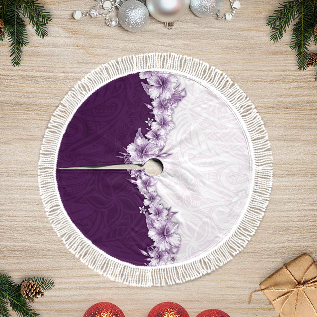 Hawaii Hibiscus Flowers Tree Skirt Purple Polynesian Pattern