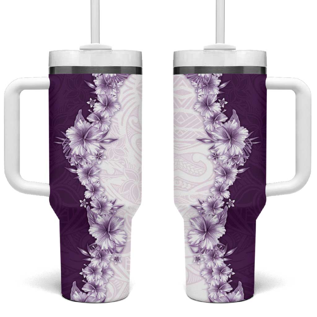 Hawaii Hibiscus Flowers Tumbler With Handle Purple Polynesian Pattern