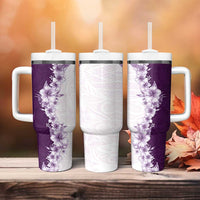 Hawaii Hibiscus Flowers Tumbler With Handle Purple Polynesian Pattern