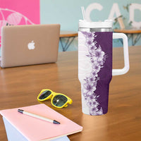 Hawaii Hibiscus Flowers Tumbler With Handle Purple Polynesian Pattern