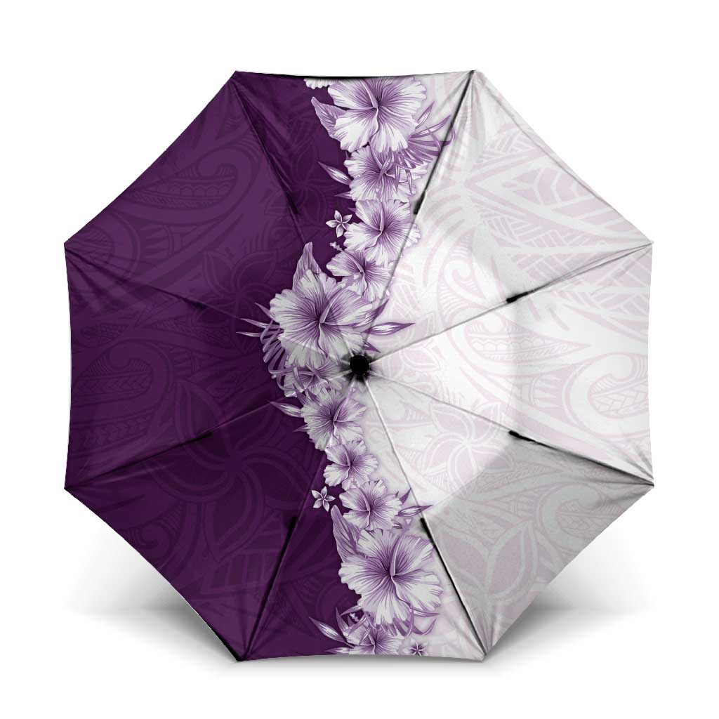 Hawaii Hibiscus Flowers Umbrella Purple Polynesian Pattern LT05 One Size Folded 11.42 inch Opened Diameter 37.4 inch Purple - Polynesian Pride
