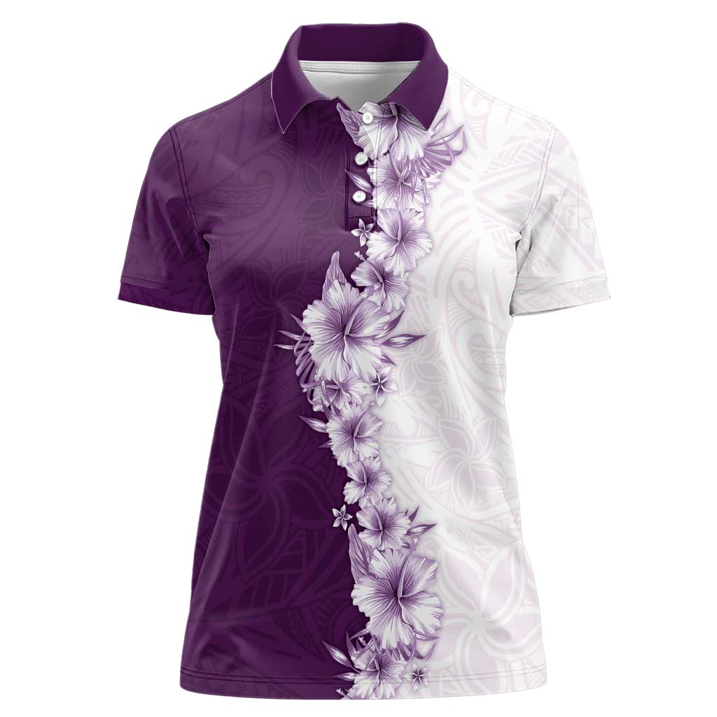 Hawaii Hibiscus Flowers Women Polo Shirt Purple Polynesian Pattern