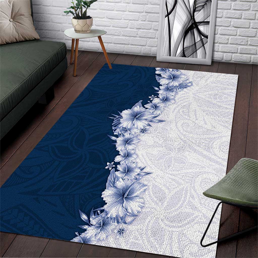 Hawaii Hibiscus Flowers Area Rug Blue Polynesian Pattern LT05 Blue - Polynesian Pride