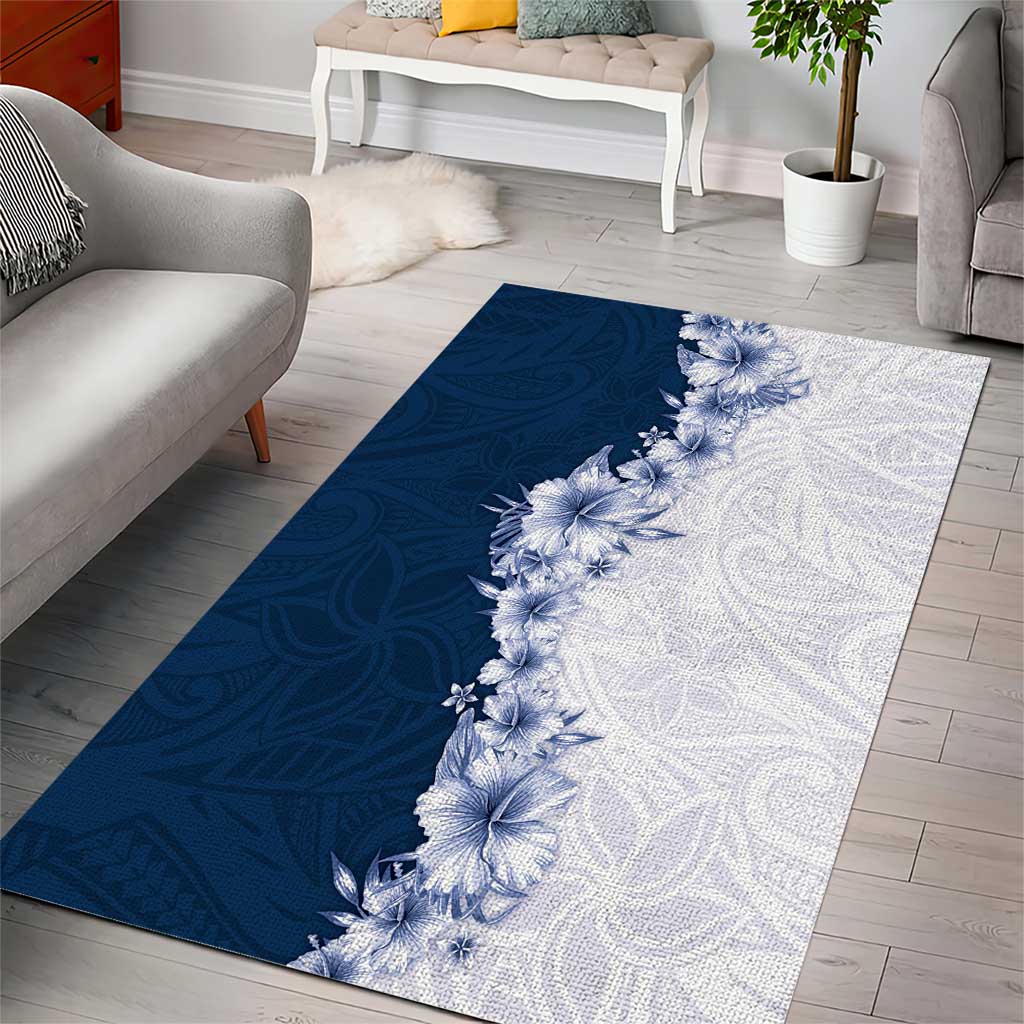 Hawaii Hibiscus Flowers Area Rug Blue Polynesian Pattern LT05 - Polynesian Pride
