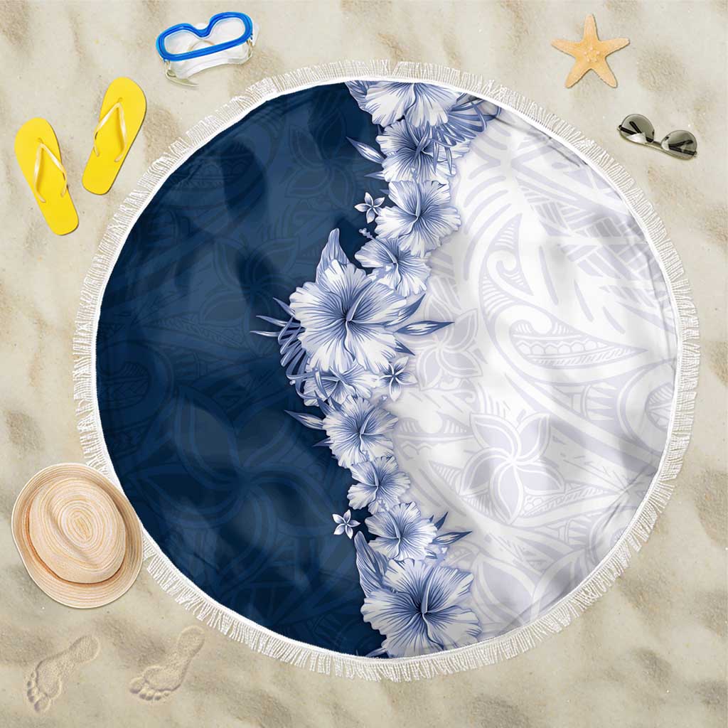 Hawaii Hibiscus Flowers Beach Blanket Blue Polynesian Pattern