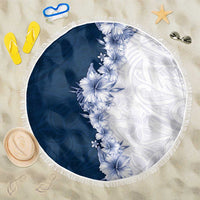 Hawaii Hibiscus Flowers Beach Blanket Blue Polynesian Pattern