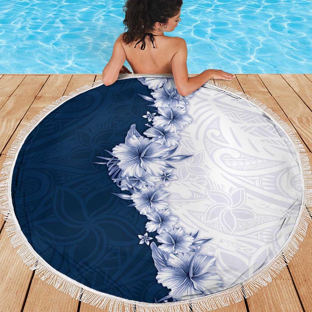Hawaii Hibiscus Flowers Beach Blanket Blue Polynesian Pattern