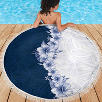 Hawaii Hibiscus Flowers Beach Blanket Blue Polynesian Pattern