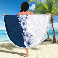 Hawaii Hibiscus Flowers Beach Blanket Blue Polynesian Pattern