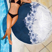 Hawaii Hibiscus Flowers Beach Blanket Blue Polynesian Pattern