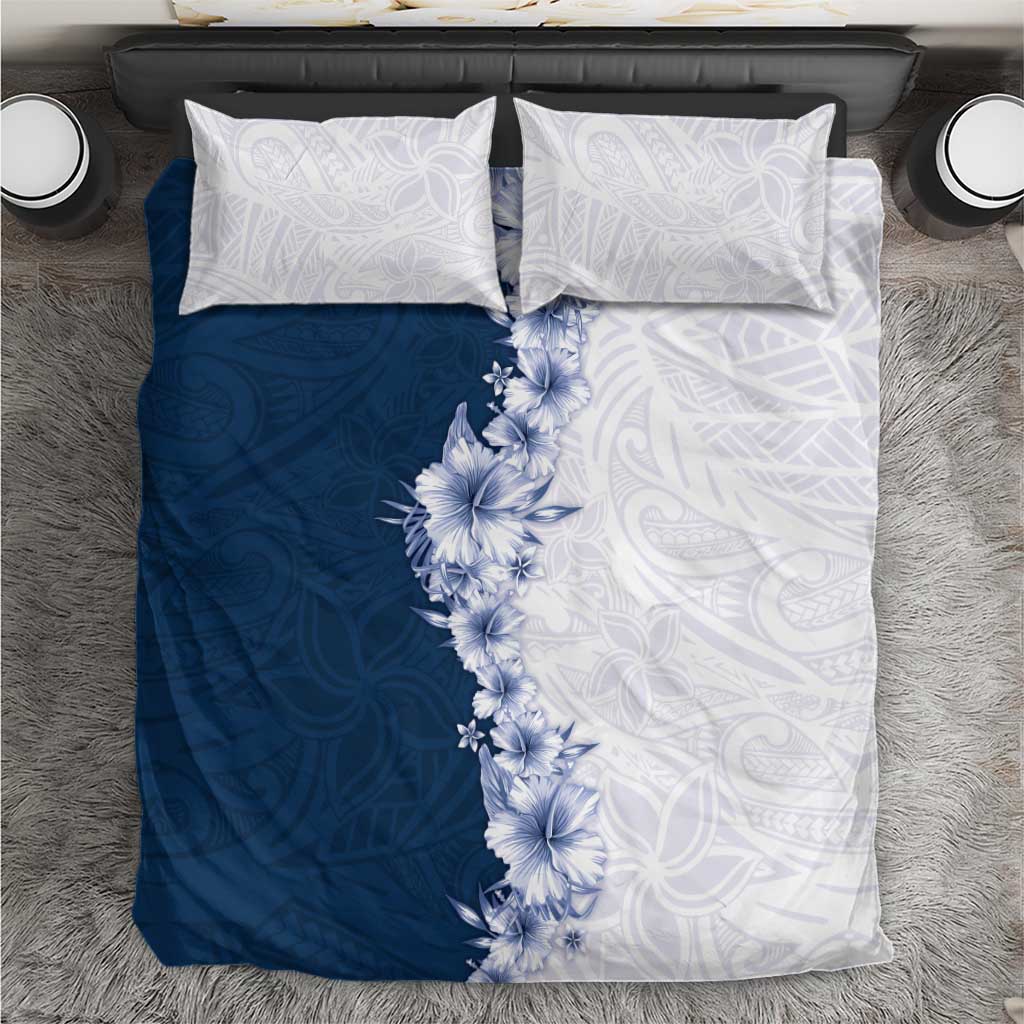 Hawaii Hibiscus Flowers Bedding Set Blue Polynesian Pattern