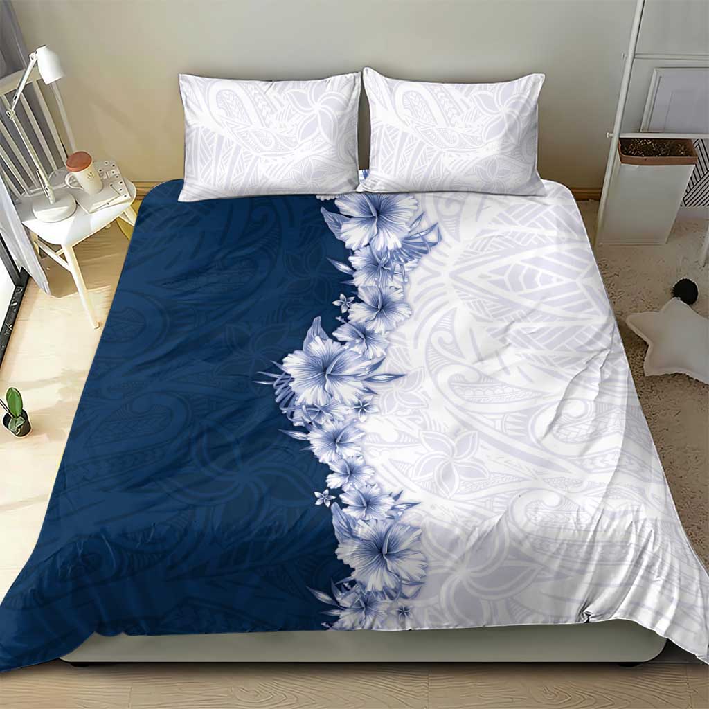 Hawaii Hibiscus Flowers Bedding Set Blue Polynesian Pattern
