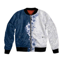 Hawaii Hibiscus Flowers Bomber Jacket Blue Polynesian Pattern