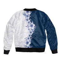 Hawaii Hibiscus Flowers Bomber Jacket Blue Polynesian Pattern