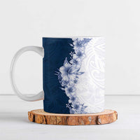 Hawaii Hibiscus Flowers Ceramic Mug Blue Polynesian Pattern