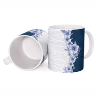 Hawaii Hibiscus Flowers Ceramic Mug Blue Polynesian Pattern