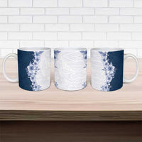 Hawaii Hibiscus Flowers Ceramic Mug Blue Polynesian Pattern