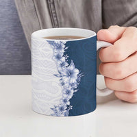 Hawaii Hibiscus Flowers Ceramic Mug Blue Polynesian Pattern