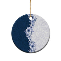 Hawaii Hibiscus Flowers Ceramic Ornament Blue Polynesian Pattern