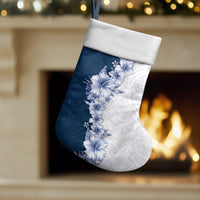 Hawaii Hibiscus Flowers Christmas Stocking Blue Polynesian Pattern