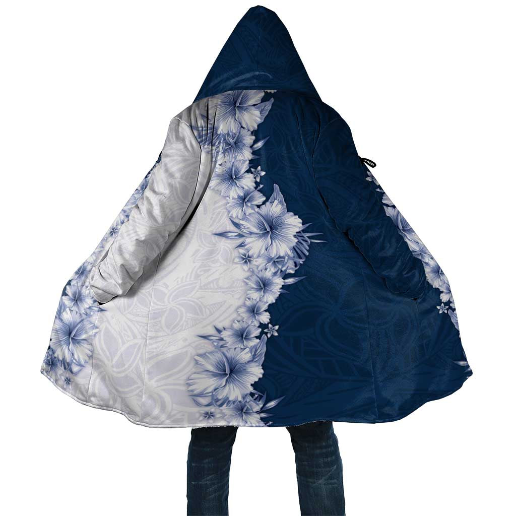 Hawaii Hibiscus Flowers Cloak Blue Polynesian Pattern