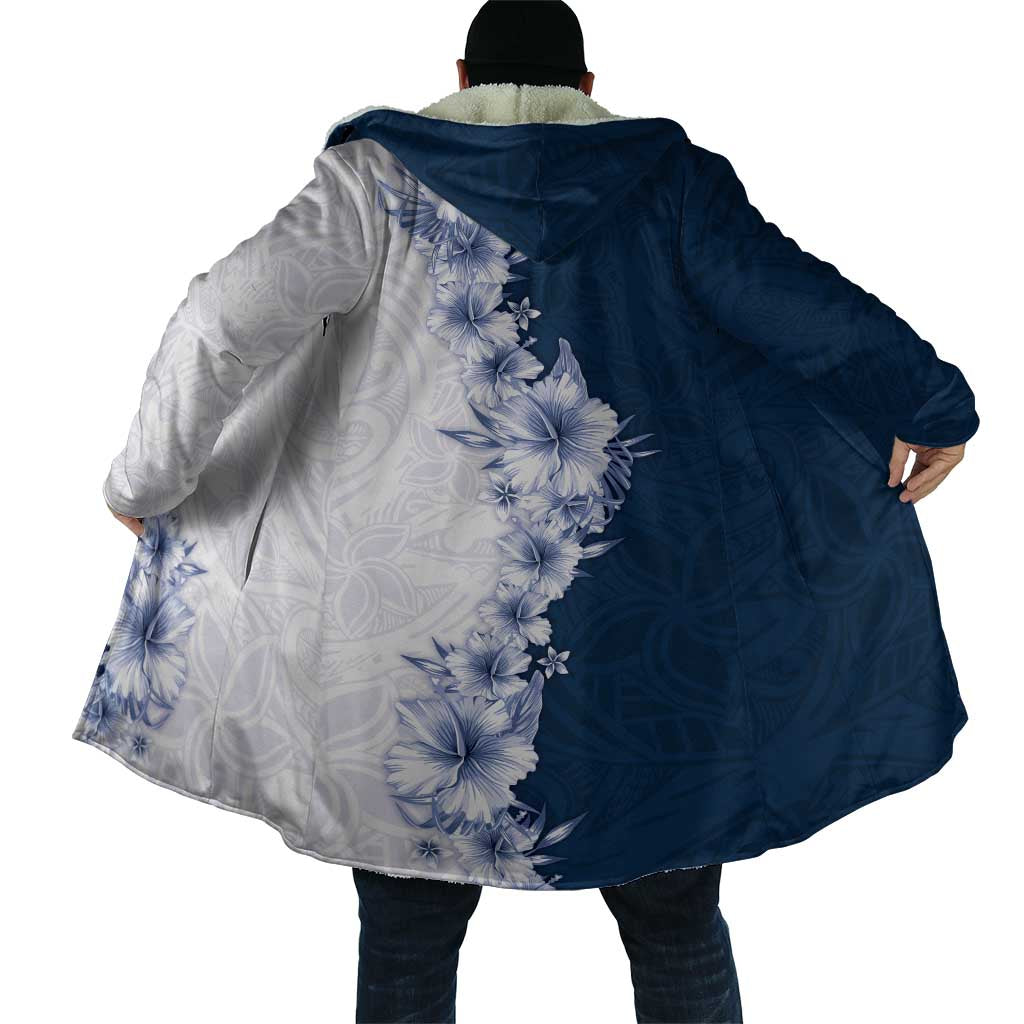 Hawaii Hibiscus Flowers Cloak Blue Polynesian Pattern
