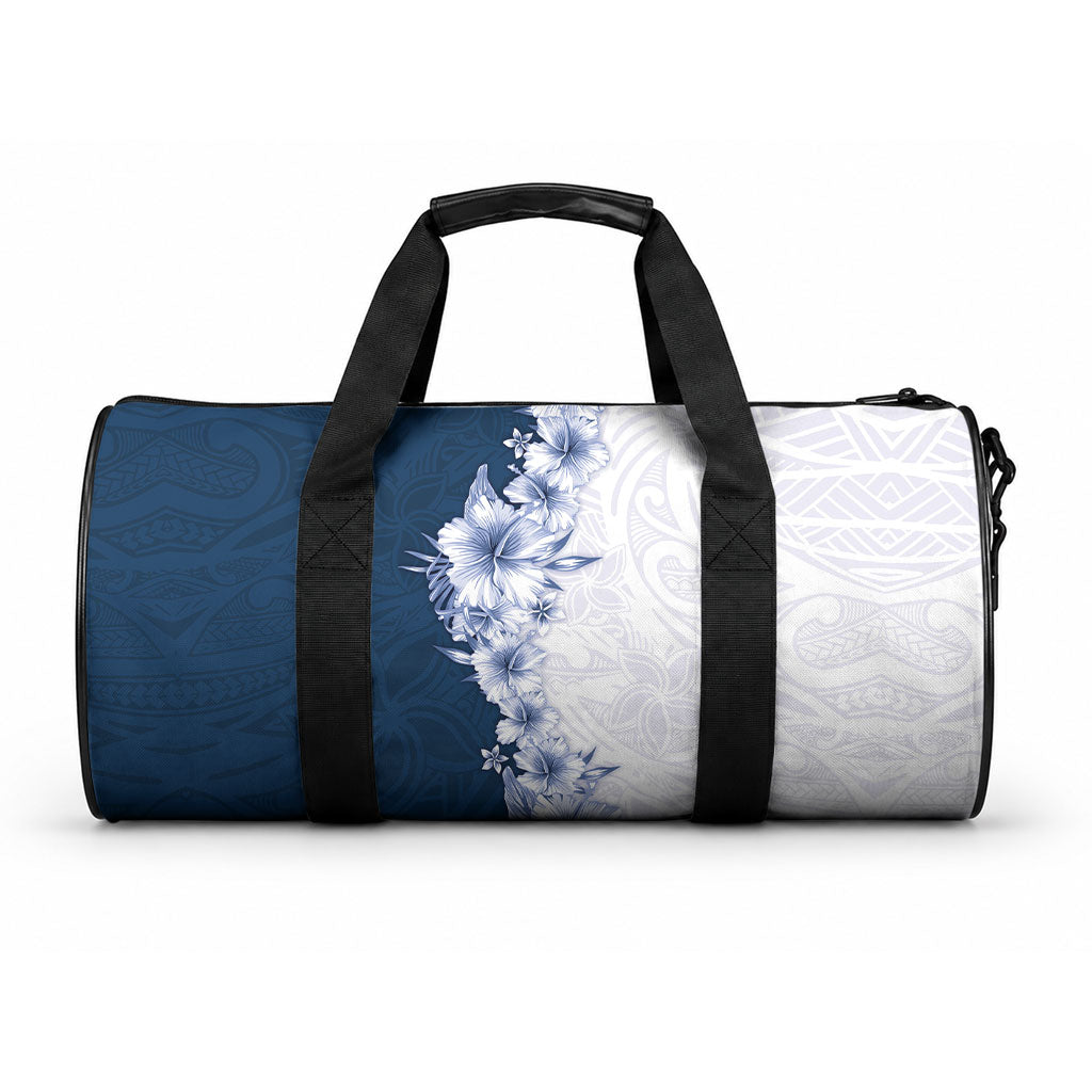 Hawaii Hibiscus Flowers Duffle Bag Blue Polynesian Pattern