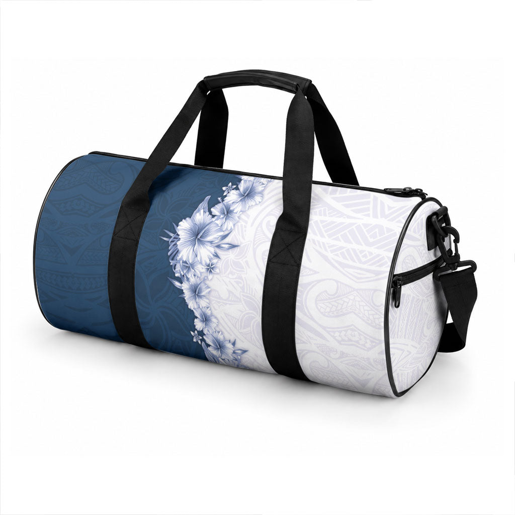 Hawaii Hibiscus Flowers Duffle Bag Blue Polynesian Pattern