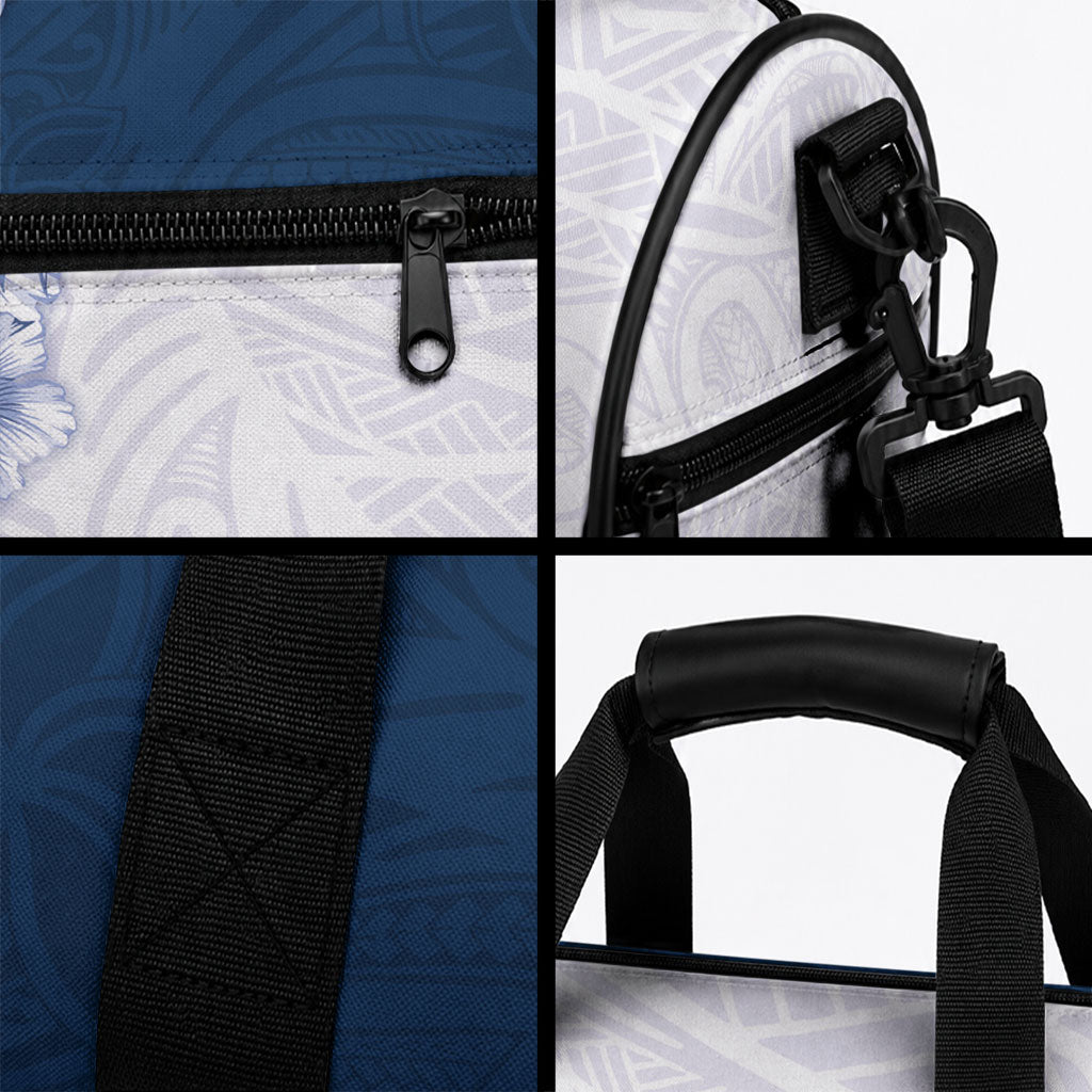 Hawaii Hibiscus Flowers Duffle Bag Blue Polynesian Pattern