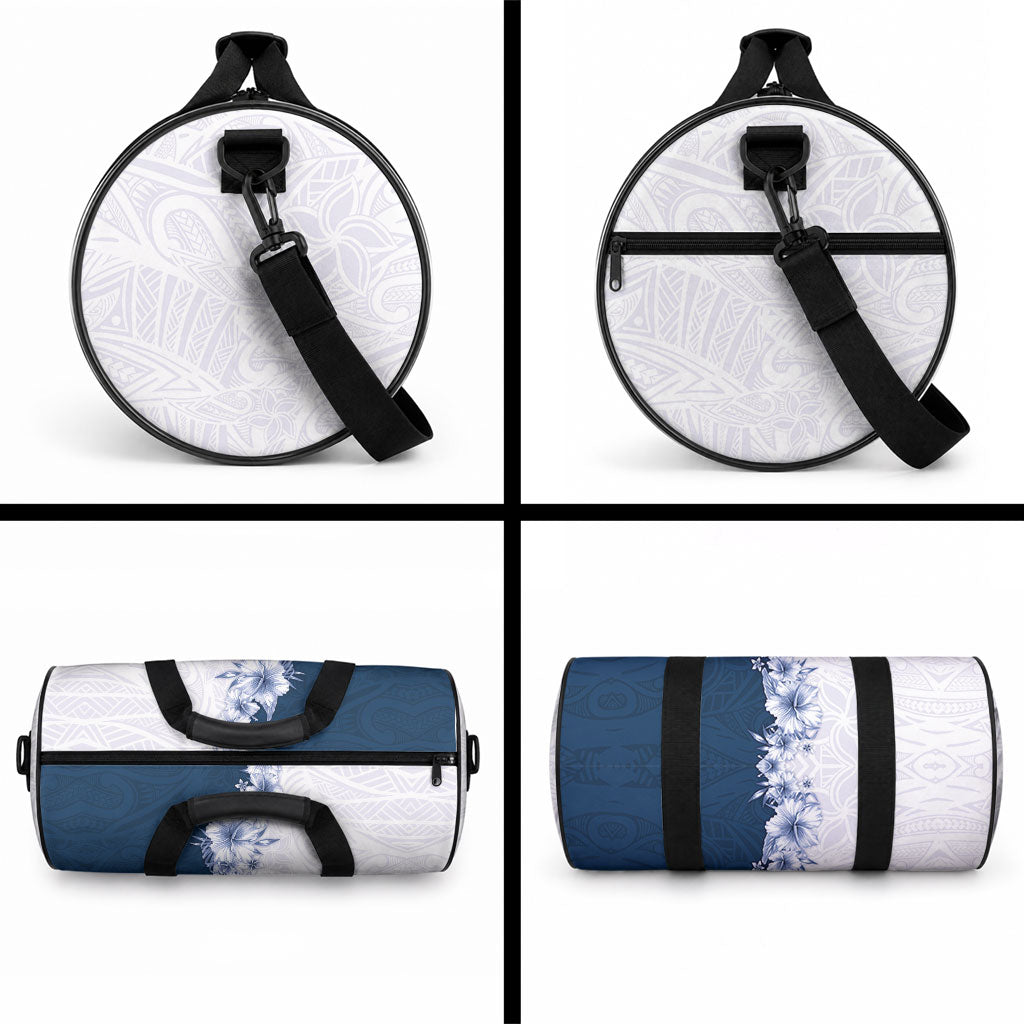 Hawaii Hibiscus Flowers Duffle Bag Blue Polynesian Pattern