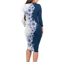 Hawaii Hibiscus Flowers Family Matching Long Sleeve Bodycon Dress and Hawaiian Shirt Blue Polynesian Pattern LT05 - Polynesian Pride