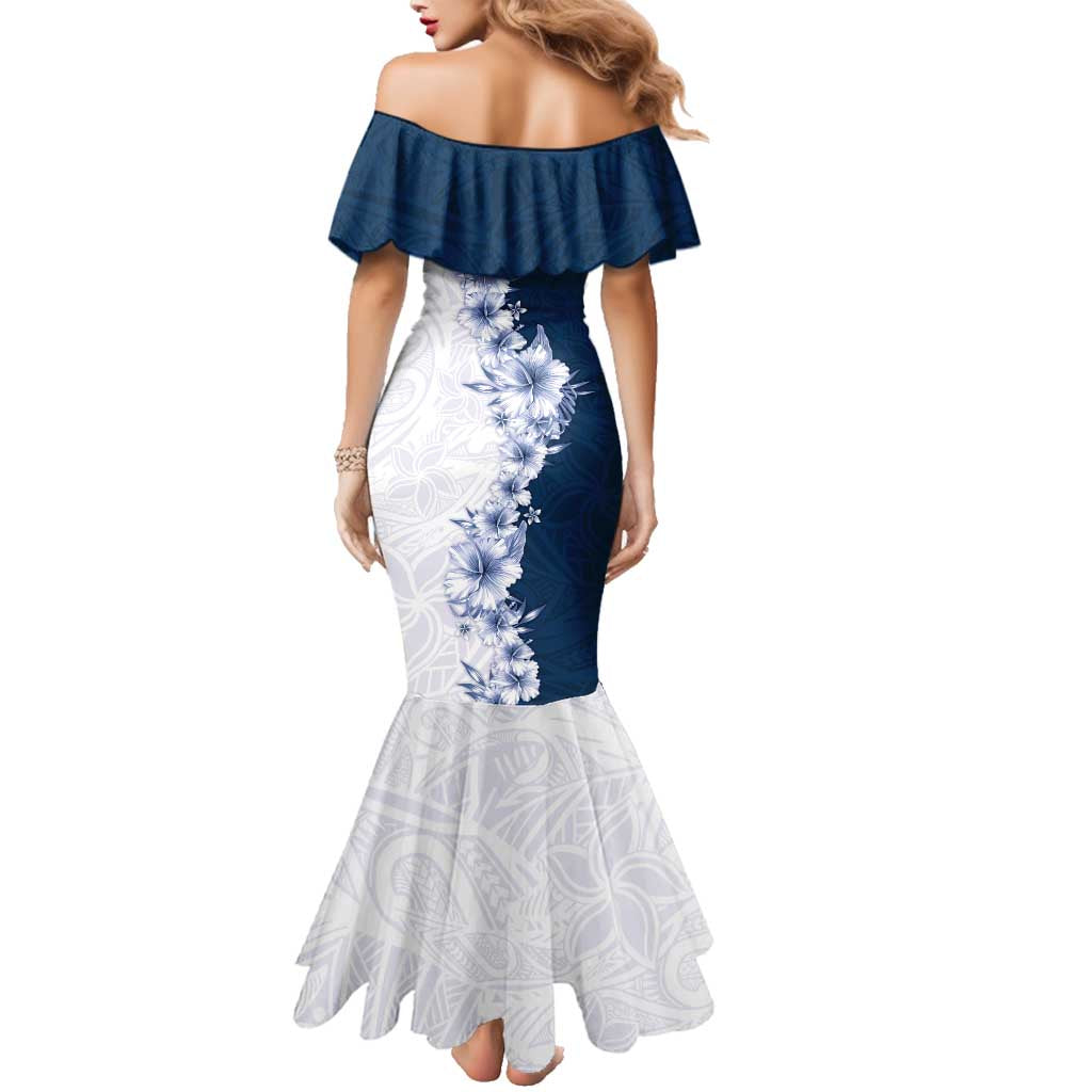 Hawaii Hibiscus Flowers Family Matching Mermaid Dress and Hawaiian Shirt Blue Polynesian Pattern LT05 - Polynesian Pride