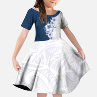 Hawaii Hibiscus Flowers Family Matching Off The Shoulder Long Sleeve Dress and Hawaiian Shirt Blue Polynesian Pattern LT05 Daughter's Dress Blue - Polynesian Pride