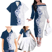 Hawaii Hibiscus Flowers Family Matching Off The Shoulder Long Sleeve Dress and Hawaiian Shirt Blue Polynesian Pattern LT05 - Polynesian Pride