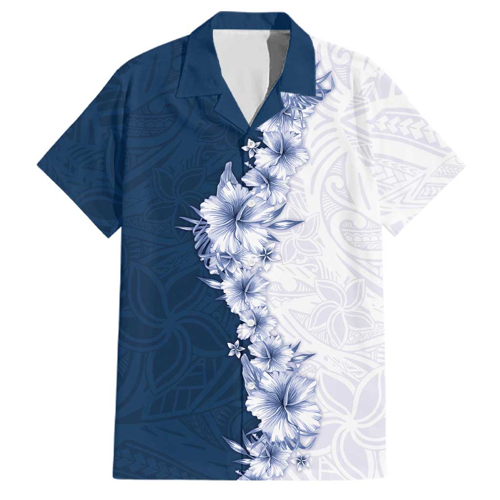 Hawaii Hibiscus Flowers Family Matching Off Shoulder Short Dress and Hawaiian Shirt Blue Polynesian Pattern LT05 Dad's Shirt - Short Sleeve Blue - Polynesian Pride