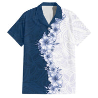 Hawaii Hibiscus Flowers Family Matching Off Shoulder Short Dress and Hawaiian Shirt Blue Polynesian Pattern LT05 Dad's Shirt - Short Sleeve Blue - Polynesian Pride