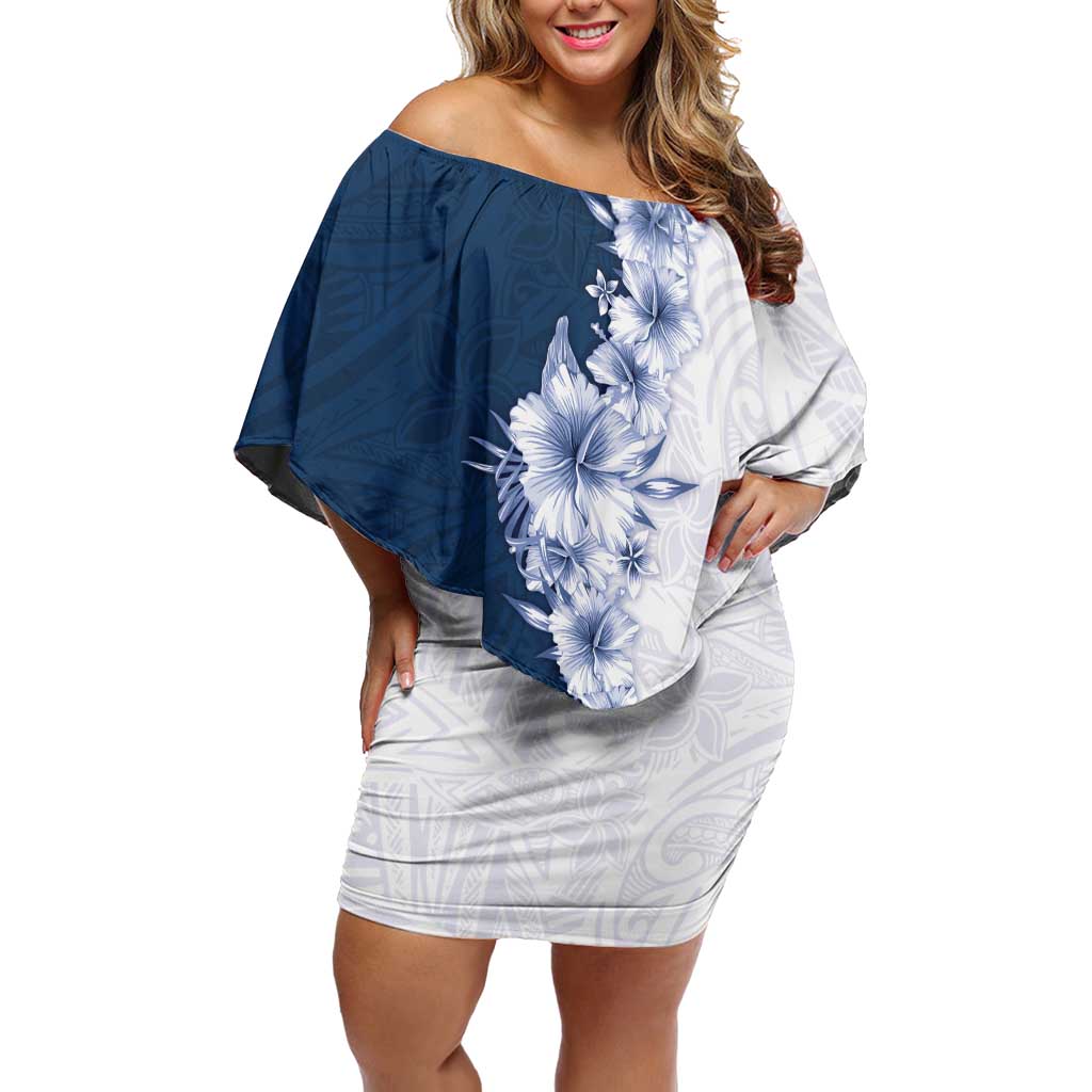 Hawaii Hibiscus Flowers Family Matching Off Shoulder Short Dress and Hawaiian Shirt Blue Polynesian Pattern LT05 Mom's Dress Blue - Polynesian Pride