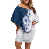 Hawaii Hibiscus Flowers Family Matching Off Shoulder Short Dress and Hawaiian Shirt Blue Polynesian Pattern LT05 Mom's Dress Blue - Polynesian Pride