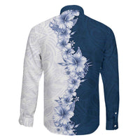 Hawaii Hibiscus Flowers Family Matching Puletasi and Hawaiian Shirt Blue Polynesian Pattern
