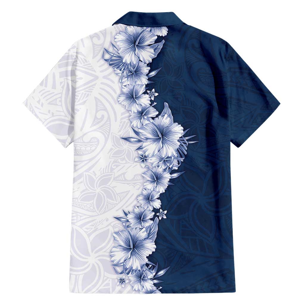 Hawaii Hibiscus Flowers Family Matching Summer Maxi Dress and Hawaiian Shirt Blue Polynesian Pattern
