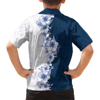Hawaii Hibiscus Flowers Family Matching Tank Maxi Dress and Hawaiian Shirt Blue Polynesian Pattern