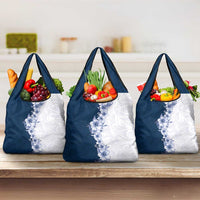 Hawaii Hibiscus Flowers Grocery Bag Blue Polynesian Pattern
