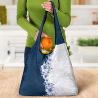 Hawaii Hibiscus Flowers Grocery Bag Blue Polynesian Pattern