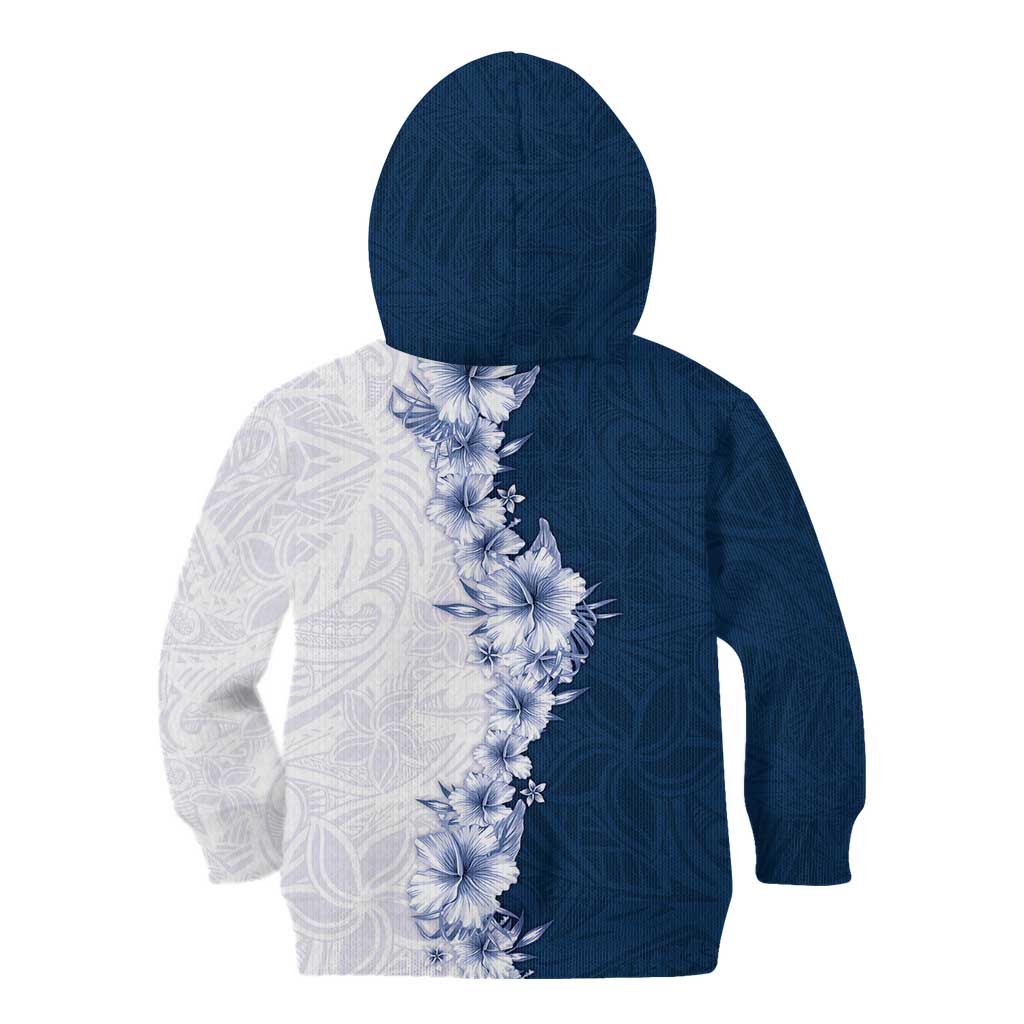 Hawaii Hibiscus Flowers Kid Hoodie Blue Polynesian Pattern